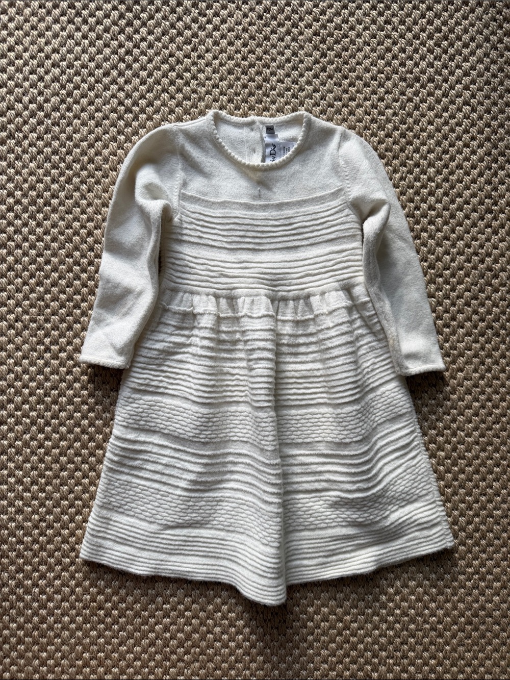 Baby Dior Girls' Ivory Textured Knit Dress - Long Sleeve size 18 mo